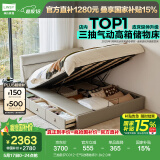 林氏家居真皮床双人床1.8米2米主卧大床储物床现代简约卧室婚床家具PC012 三抽款|PC012-E气动储物床 1.8x2.0米