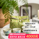祥业song杯子汝窑茶壶陶瓷功夫茶具石瓢壶汝瓷套装大号过滤家用小单壶 手绘蓝莲花葵口壶二杯3件+便携包