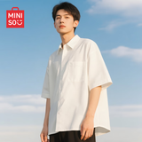 名创优品（MINISO）短袖衬衫男士夏季新款凉感冰丝衬衣宽松休闲白色薄外套 白 XL