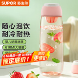 苏泊尔（SUPOR）塑料杯大容量男女学生户外运动健身随手杯提绳水杯子 蜜桃粉 610ml