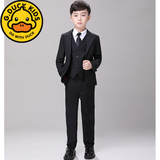 G.duck儿童西装套装男童正装黑色西服马甲帅气花童主持礼服钢琴演出服棉 衬衣+裤子+马甲+西装+黑领带 170 cm适合160-170cm年龄13-15岁