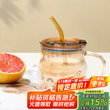 拜杰高硼硅牛奶杯早餐杯水杯杯子小熊玻璃水杯带盖带吸管500ML