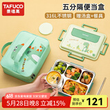 泰福高（TAFUCO） 304不锈钢儿童保温饭盒学生饭盒可加热餐盒四分儿童餐盘带汤碗 【316不锈钢】T5326/绿色/ 1500ml