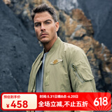 AKSERIES新复古回潮MA-1胸前绣花标飞行员棒球领短版修身夹克男1704001 军卡其色 XL