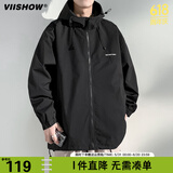 viishow外套男款春秋季美式春季潮牌户外机能痞帅连帽百搭时尚夹克 黑色 XL