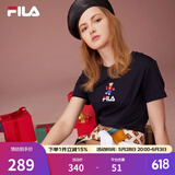 斐乐（FILA）官方女士短袖T恤夏印花运动女装针织短袖套头衫小熊T刺绣上衣 传奇蓝-NV L 170/88A