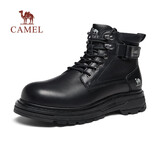 骆驼（CAMEL）牛皮舒适增高户外复古高帮马丁工装靴男 G15W076040 夜黑色 40