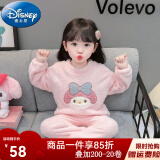 迪士尼（Disney）儿童睡衣法兰绒秋冬季女童宝宝冬天加厚保暖女孩可爱珊瑚绒家居服 浅粉色【美乐蒂】 90 建议身高80-90cm1岁半-2岁