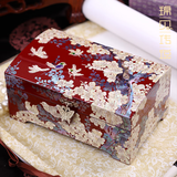 锦贝传说高档首饰盒结婚精致礼物螺钿漆器珠宝实木双层收纳嫁妆情人节礼物 D-029喜鹊登梅【红绒布底-按扣】