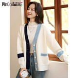 品彩（PinCai）针织开衫女时尚拼色v领毛衣开衫宽松撞色针织外套 PW28ZA3