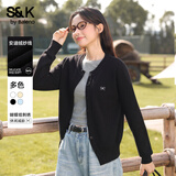 班尼路（Baleno）S&K圆领针织开衫外套女2025秋季新款简约舒适毛衫蝴蝶结刺绣毛衣