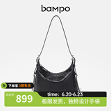 半坡饰族（bampo）新款小绵绵女包头层牛皮腋下包新款真皮轻奢hobo单肩斜挎包女礼物 纯黑