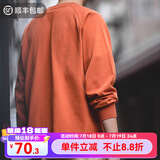 马登工装 美式宽松重磅纯棉圆领长袖磨毛T恤内搭纯色打底衫卫衣男春季 砖红色 S 100-130斤