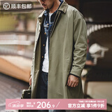 马登工装 美式休闲撞色巴尔玛肯风衣重磅宽松中长款大衣外套男春季 军绿色 XL