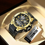 三达手表男学生防水夜光军人当兵专用入伍运动户外计时多功能电子手表 黑金【合金表壳闹钟秒表夜光】