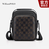WILLIAMPOLO英皇保罗单肩包男士斜挎包男包头层牛皮休闲竖款父亲节礼物送爸爸 黑色