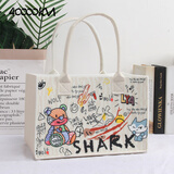 四万公里帆布包手提包大容量毛毡包手提袋拎包印花收纳袋毛毡手提袋 涂鸦