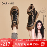 达芙妮（DAPHNE）雪地靴女秋冬加绒加厚保暖短靴冬季新款女鞋厚底增高棉靴 黑色  跟高4cm 38 (240mm) 标准码