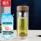 富光双层玻璃杯水杯男女车载家用高硼硅玻璃杯泡茶杯带茶隔玻璃杯子  咖色 500ml 双层玻璃直杯