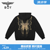 BOY LONDON【金色蝴蝶】秋冬男女同款长袖宽松针织连帽卫衣N04022 黑色 M