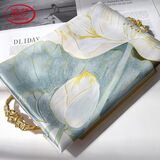 浪莎真丝丝巾女士100%桑蚕丝绸长巾中式印花披肩节日送礼盒伴手礼 荷韵浅绿 170*53cm