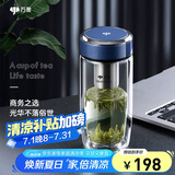 万象（WANXIANG）双层玻璃杯弧形款带滤网商务水杯V269灰蓝色加厚耐热泡茶杯