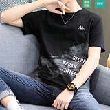 卡帕Kappa短袖t恤男纯棉夏季薄款背靠背休闲宽松圆领半袖全棉运动体恤衫ins 黑色 XL 【125-140斤左右】