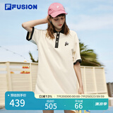 FILA FUSION斐乐潮牌女子连衣裙夏时尚宽松简约POLO领连身裙 乳糖色-BG M （165/84A/M）