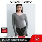 UR秋季新款女装简约基础百搭休闲修身V领针织衫UWB940008 冷灰 XS