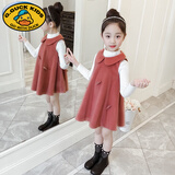 G.duck女童套装连衣裙2026春秋新款韩版儿童加绒两件套背心裙女孩公主裙 桔色 120 cm