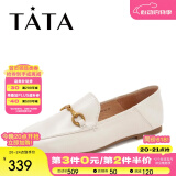 他她（TATA）方头乐福鞋女休闲平底一脚蹬小皮鞋女单鞋春秋款FLC22AM4 米色 36