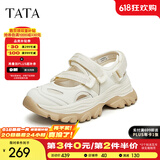 他她（TATA）厚底休闲运动凉鞋女外穿魔术贴沙滩凉鞋夏新WM501BH4 米白 35