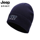 JEEP帽子男士毛线帽防风护耳保暖加绒棉帽潮流韩版羊毛混纺秋冬针织帽休闲防寒帽 A0190深蓝