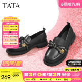 他她（TATA）通勤百搭乐福鞋春季新款方跟小皮鞋女单鞋WCPA1AA3 黑色 39