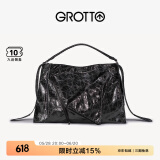 GROTTO个乐翻领包真皮大容量通勤小众机车风手提单肩斜挎包礼物 暗夜银 L