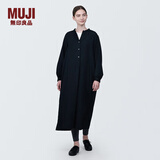 无印良品（MUJI）女式 木棉混双层纱织长袖连衣裙长裙裙子衬衫裙 BC2IOC4S 黑色 S 155/80A