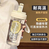 品喻（PINYU）吸管塑料杯大容量水杯运动水杯男女户外健身带滤网轻奢白-600ml