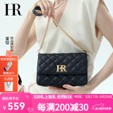 HR赫莲娜女包单肩斜跨包小香风菱格链条包头层牛皮母亲节520礼物 黑色【经典款】