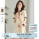 尚都比拉美式复古风小熊刺绣POLO连衣裙小个子夏季宽松显瘦裙子 杏色 M 