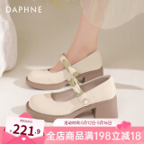 达芙妮（DAPHNE）高跟鞋女单鞋2025春季法式玛丽珍鞋蝴蝶结淑女小皮鞋粗跟女鞋婚鞋 春日杏绿【一字带】跟高6.5cm 36