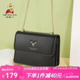 稻草人女包新品新款牛皮单肩包女可爱小鹿头斜挎包女生日520礼物送女友 黑色（可调节肩带）