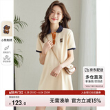 尚都比拉美式复古风小熊刺绣POLO连衣裙小个子夏季宽松显瘦裙子 杏色 L 