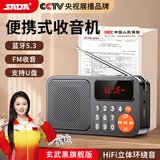赛达便携收音机老人老年人充电蓝牙音响迷你小音箱可插卡插U盘插耳机FM电台收音调频广播大音量 炫武黑旗舰版【配电池】