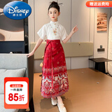 迪士尼童装汉服女童夏装套装儿童马面裙一片式唐装中国风女大童裙子春秋 凤凰款红色马面裙套装【夏款】 140 尺码9~10岁【130-140cm】cm