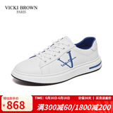 VICKI BROWN【VB男鞋】法国品牌简约潮流板鞋刺绣百搭小白鞋舒适休闲鞋男 白蓝色 40