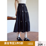 独束大码女装优雅芭蕾风半身裙夏装新款抽褶裙摆蓬松减龄浪漫裙子 黑天鹅 M (尺码：1)