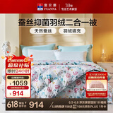 富安娜 甘棠 90%鸭绒羽绒被蚕丝被子 抑菌二合一子母被8.4斤230*229cm绿