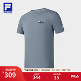 FILA 斐乐官方男子针织短袖衫2025夏季新款健身运动简约基础白T恤 铁漆蓝-DB L 175/96A/L