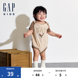Gap婴儿夏季纯棉印花撞色短袖连体衣儿童装包屁衣505609 卡其色505609 90cm (18-24月)亚洲尺码
