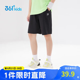 361°儿童短裤夏季男女童3-12岁透气运动裤梭织五分裤 黑 150